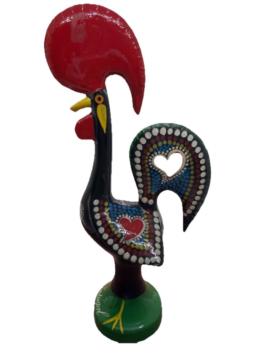 Vintage Folk Art Rooster Hand Painted Metal Figurine Made In Portugal 9.5 Tall
